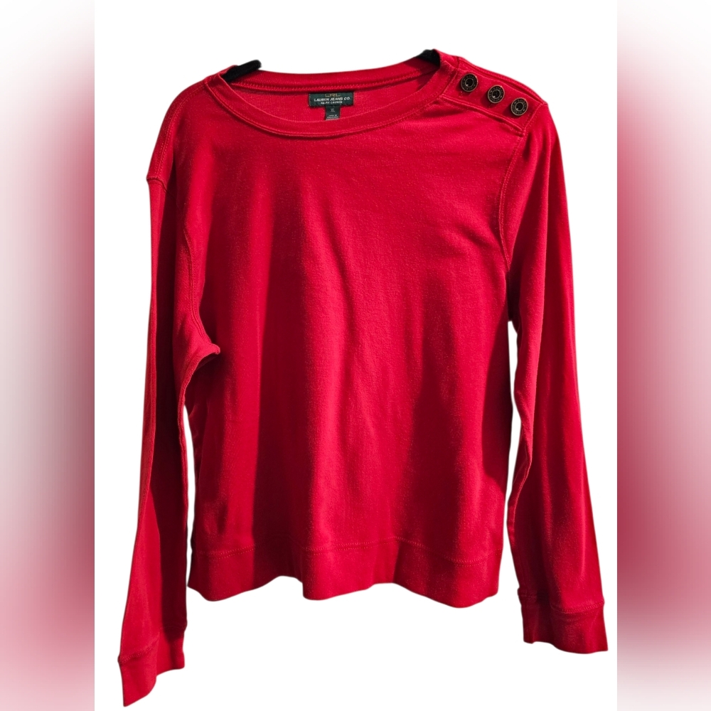 LRL Lauren Jeans Co. Ralph Lauren Women Top Red Long Sleeve Button Detail Sz. XL